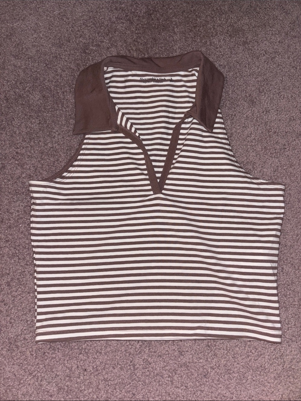 Abercrombie & Fitch Brown and White Striped Sleeveless Polo Tank